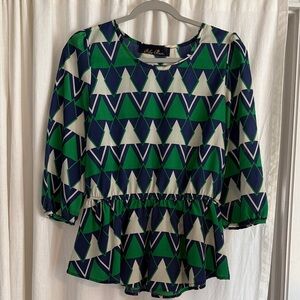 Blue Rain Green and Blue Geometric Blouse